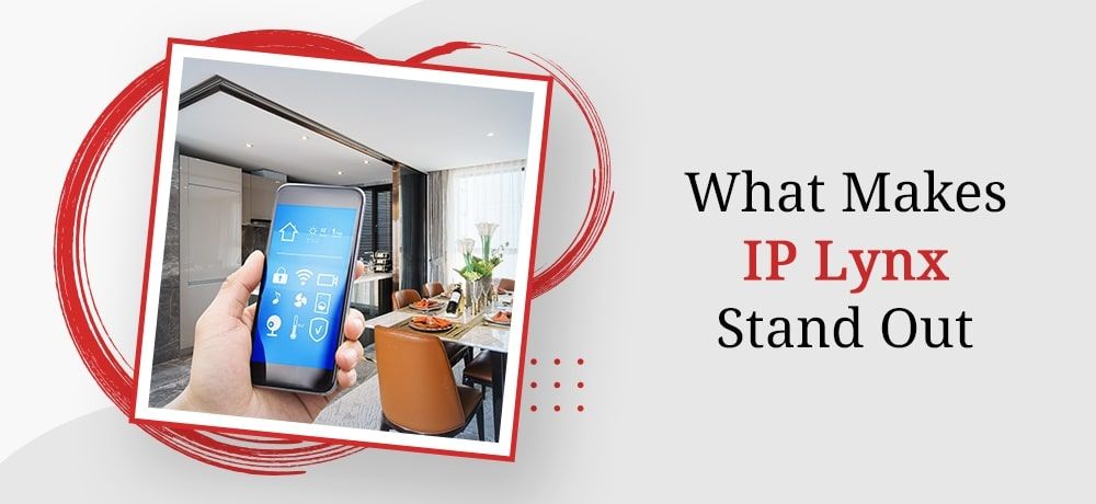 Hand holding phone in modern living room.