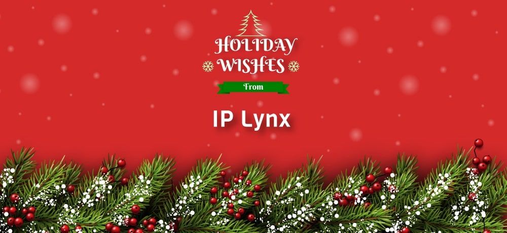 Holiday wishes from IP Lynx, festive design.