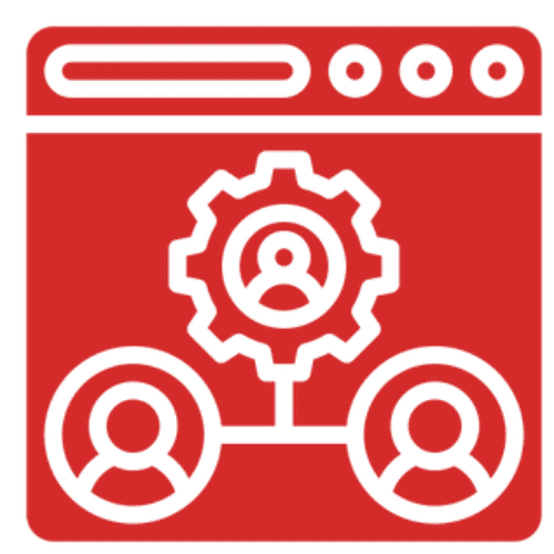Web structure with gear and user icons.