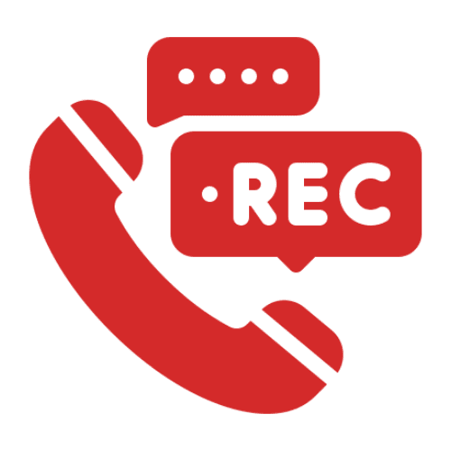 Red phone icon with recording symbol.