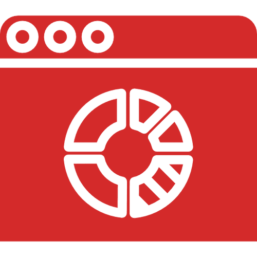 Red browser window with pie chart icon.