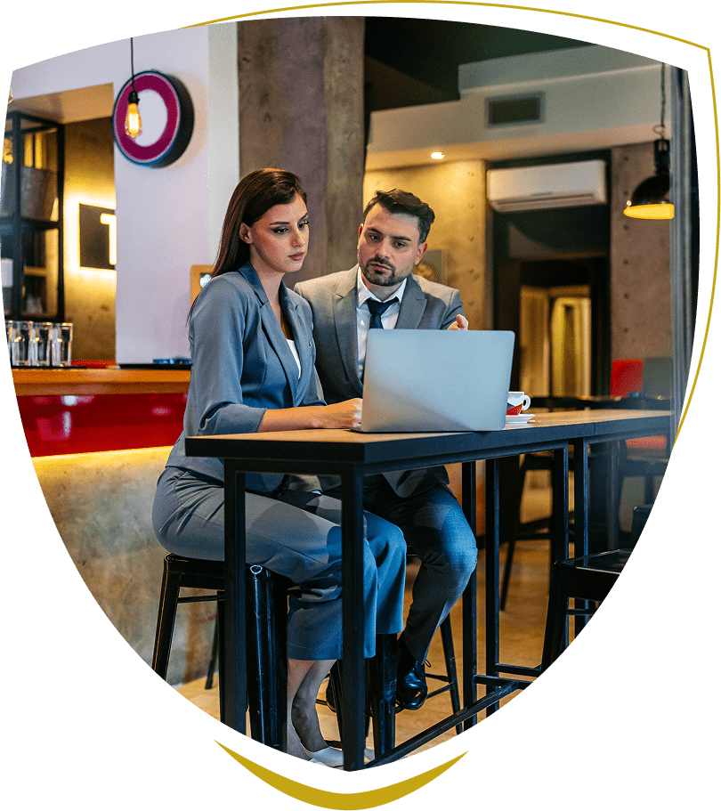 Business meeting in a modern cafe.