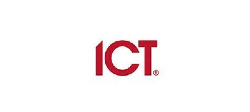 Red ICT logo on white background.