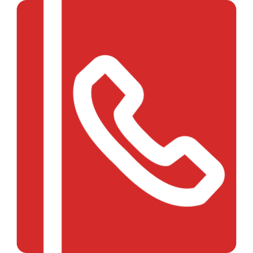 Red phone book icon with telephone symbol.