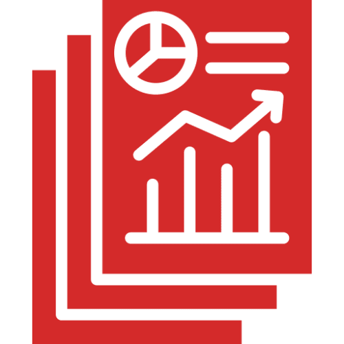 Red data reports with chart and pie.