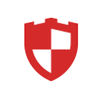 Red shield icon on black background.