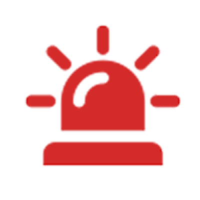 Red emergency siren icon on black background.