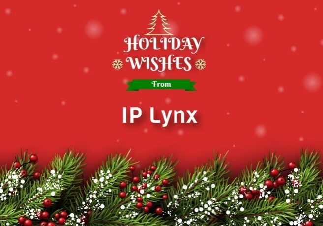 Holiday wishes from IP Lynx, festive design.